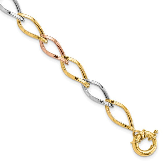 Roset Gold Label "Calina" 10K Tri-color Polished Link Bracelet