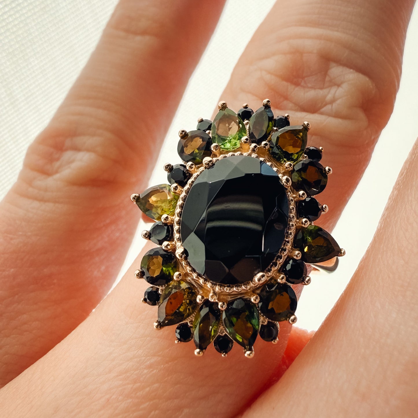 FLICA - 'FERN' Green Tourmaline & Onyx Ring