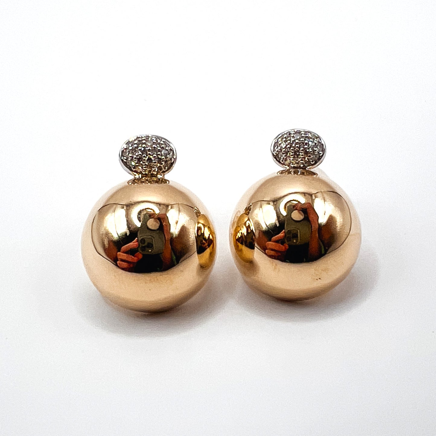"Elsie" Large Pave Diamond Button Earrings in 14K Yellow Gold