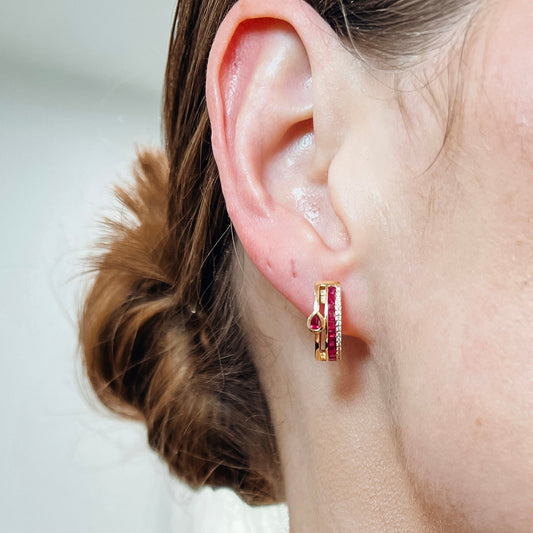 Bassali - 14K Gold Ruby and Diamond Earring