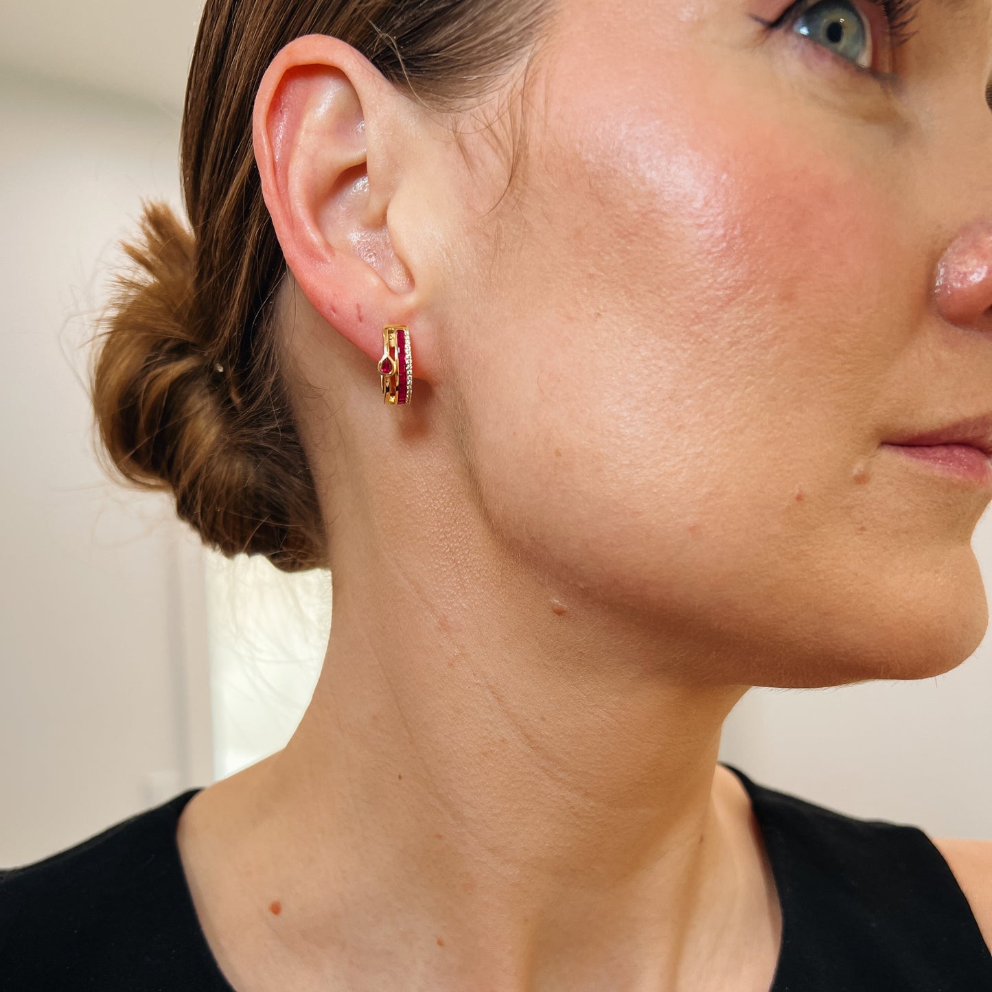 Bassali - 14K Gold Ruby and Diamond Earring