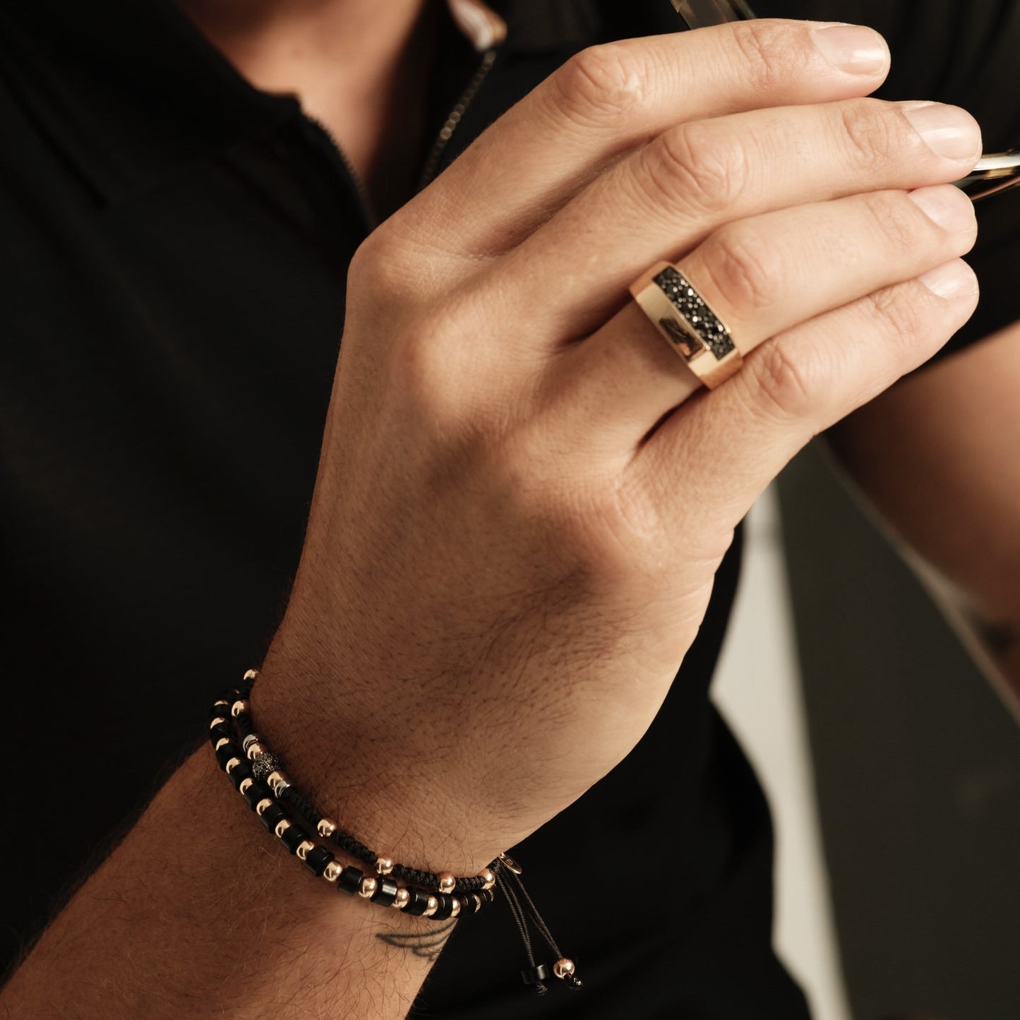 Jaibor Uomo - 14K Rose Gold & Onyx Bracelet FACET