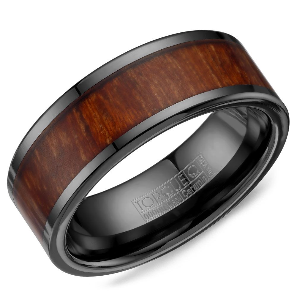 Torque - Black Ceramic and Wood Men's Ring BCE-0003 Roset Jewelry