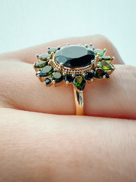 FLICA - 'FERN' Green Tourmaline & Onyx Ring