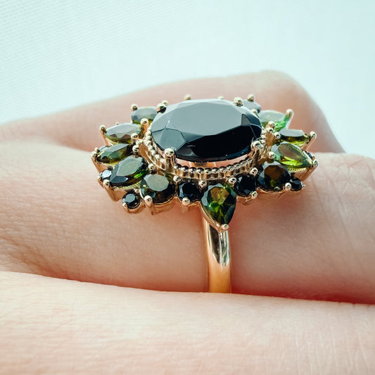 FLICA - 'FERN' Green Tourmaline & Onyx Ring