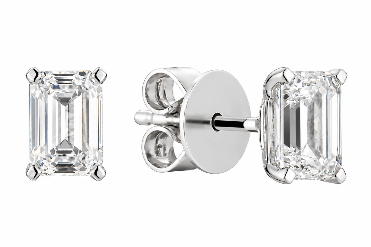 Solitaire Emerald Cut Stud Lab Grown Diamond Earring