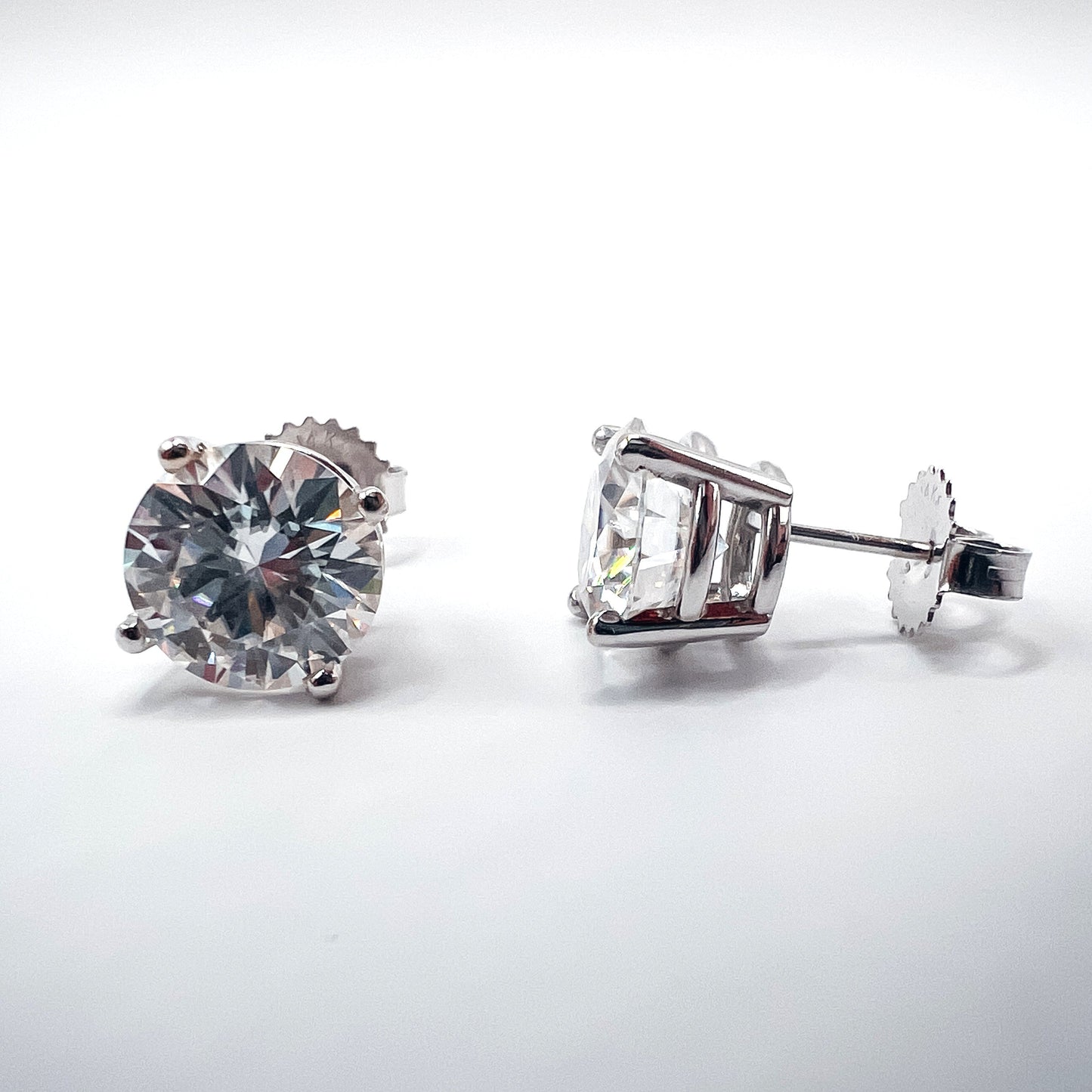 Roset - 14K Gold 4 Claw Basket Moissanite Earrings Roset By Reid