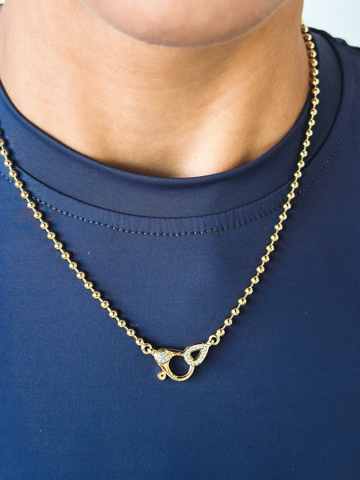 "Liora" Small Link Chain Necklace in 14K Yellow Gold with Teardrop Diamond Clasp