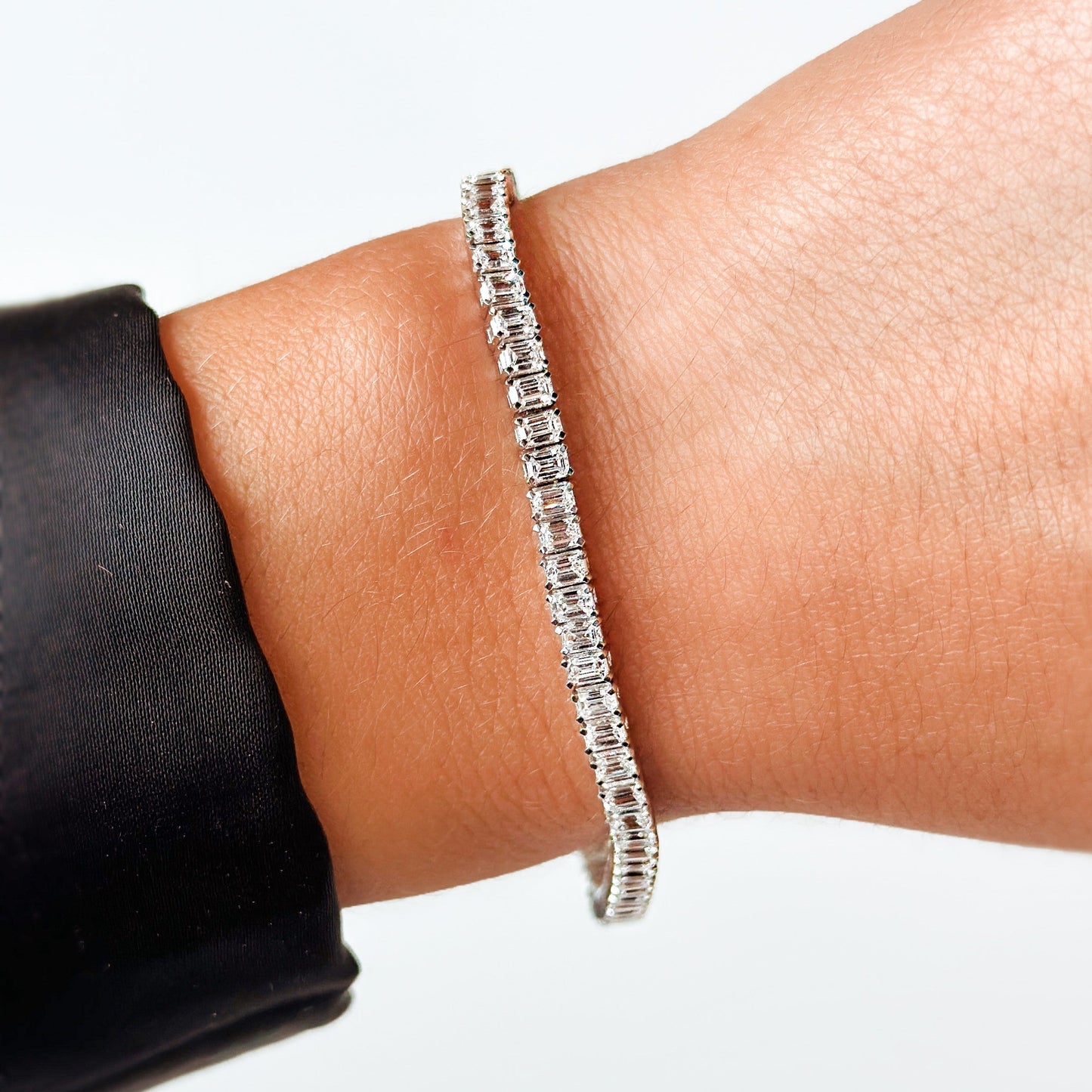 6.21ct Tennis Bracelet - Lab-Grown Emerald-Cut Diamonds in 14K White Gold