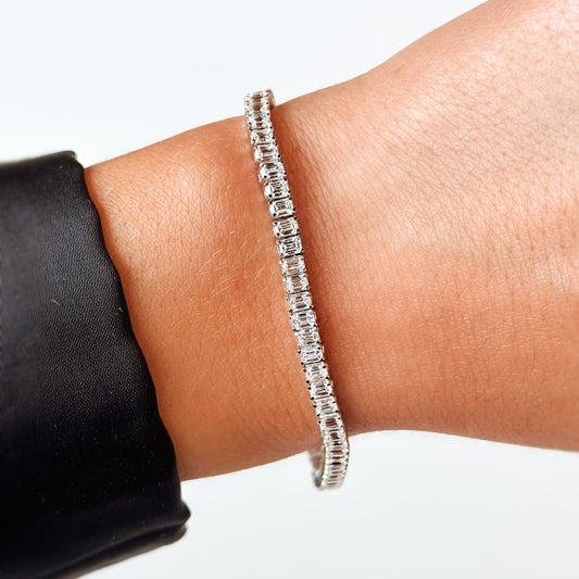 6.21ct Tennis Bracelet - Lab-Grown Emerald-Cut Diamonds in 14K White Gold Mercury