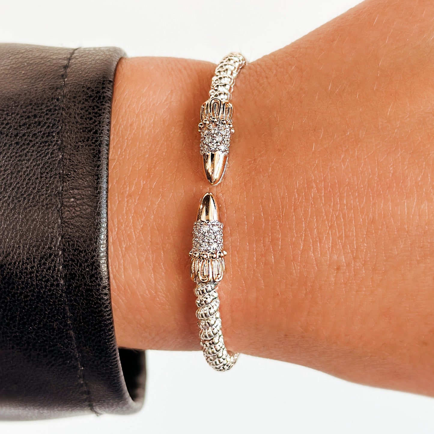 Vahan - 14K Gold & Sterling Silver Cuff Bracelet with Diamonds