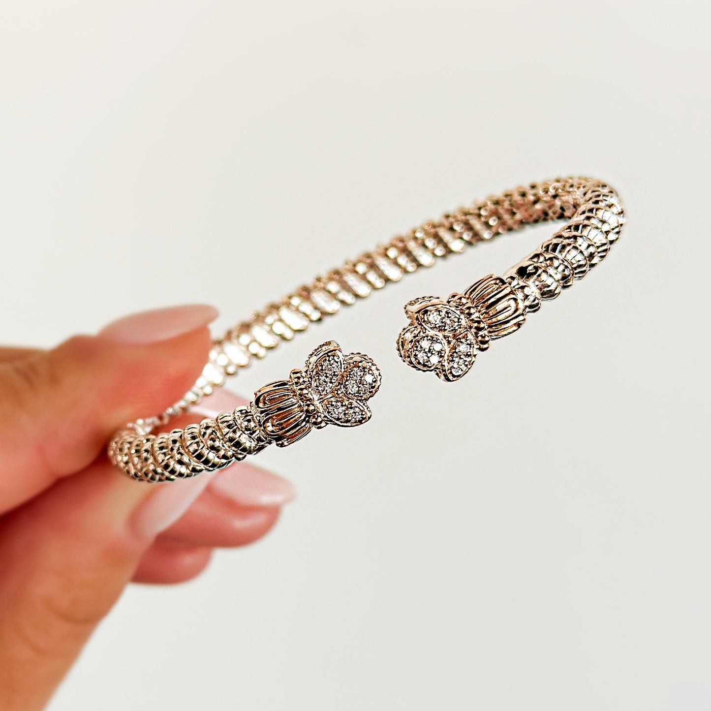 Vahan - 14K Gold & Sterling Silver Cuff Bracelet with Leaf Diamonds