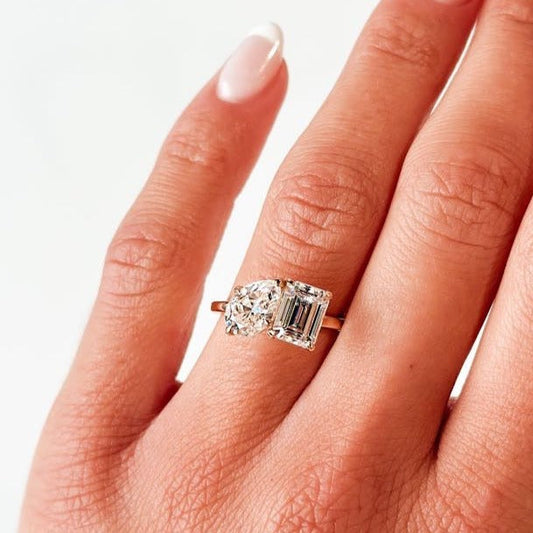 Toi & Moi Pear Shape and Emerald Cut Moissanite Engagement Ring Noam Carver