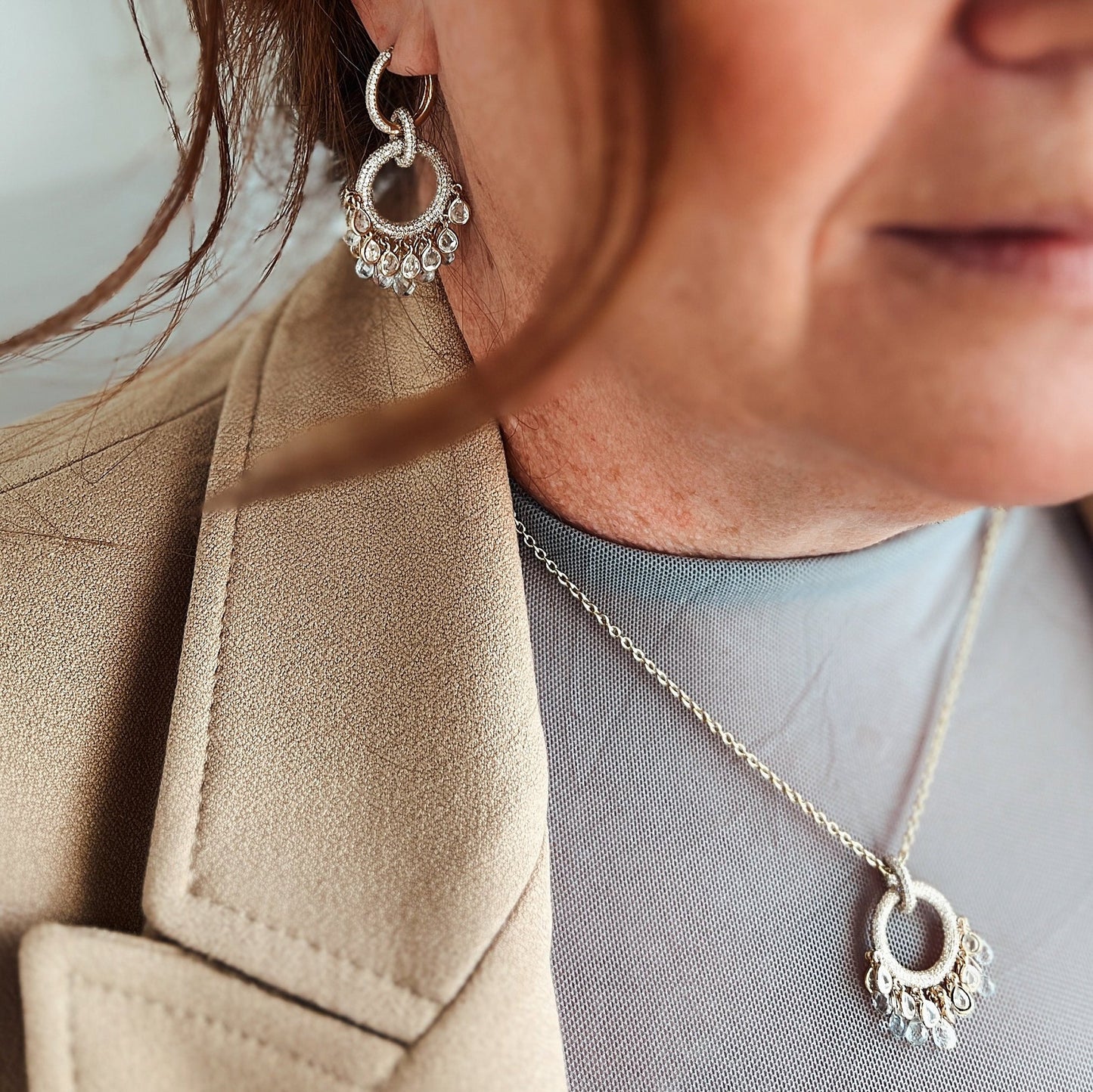 CLARTÉ - "Carla" 14k Yellow Gold Diamond Dangle Hoop Earrings & Pendant