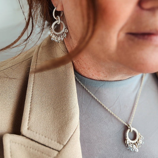 CLARTÉ - "Carla" 14k Yellow Gold Diamond Dangle Hoop Earrings & Pendant Clarté