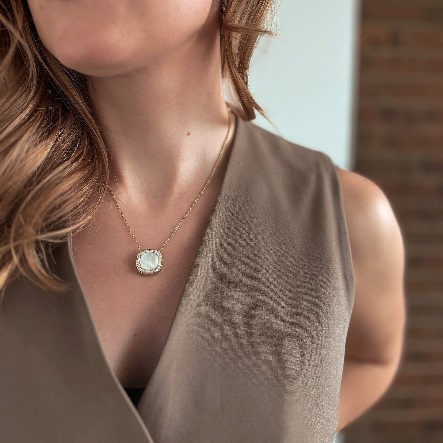 CLARTÉ - "Nedra" 14k Yellow Gold Cushion Pendant with Chain
