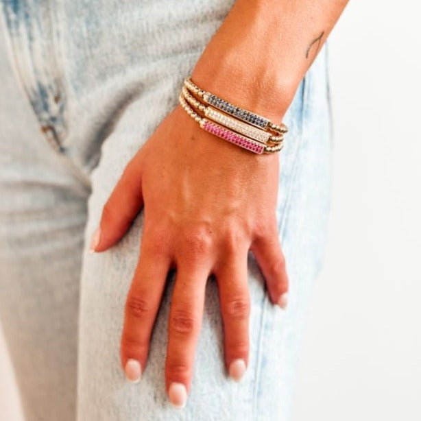 "Lydia" Diamond Bar Bead Bracelet in 14K Yellow Gold
