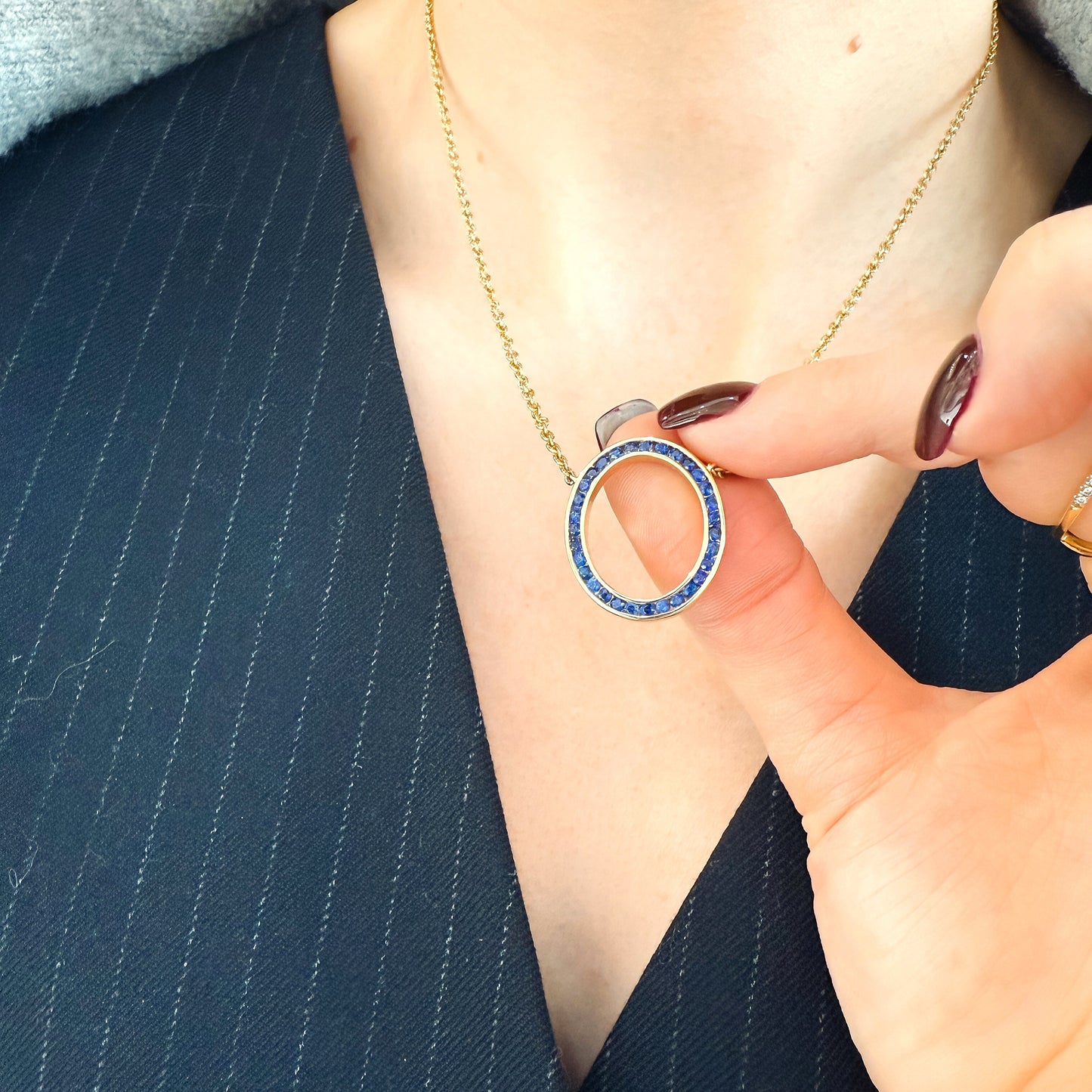 "Gloria" Diamond and Gemstone Ring Pendant Necklace in 14K Gold