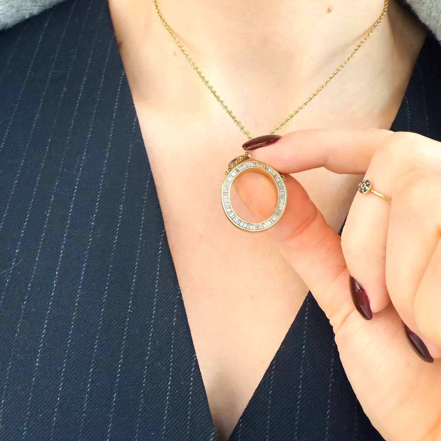 "Gloria" Diamond and Gemstone Ring Pendant Necklace in 14K Gold