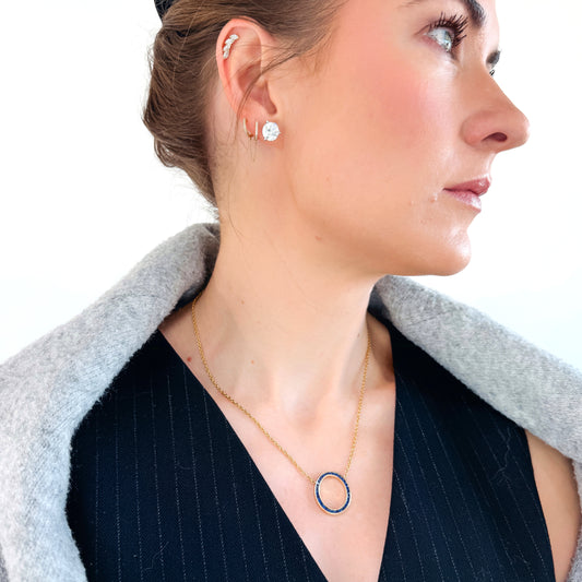 "Gloria" Diamond and Gemstone Ring Pendant Necklace in 14K Gold