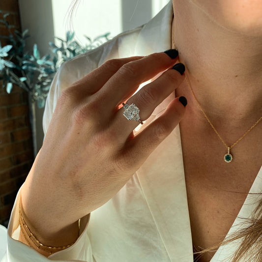 3 Stone Lab Grown Radiant Diamond Engagement Ring in 14K White Gold