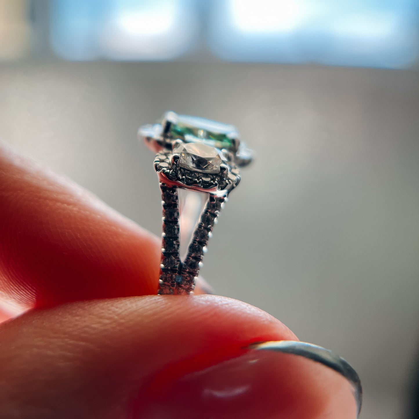 The "Marj" 14K White Gold Lab Grown Vivid Green Diamond Ring