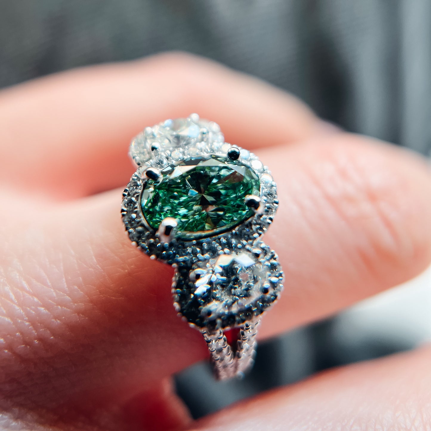The "Marj" 14K White Gold Lab Grown Vivid Green Diamond Ring