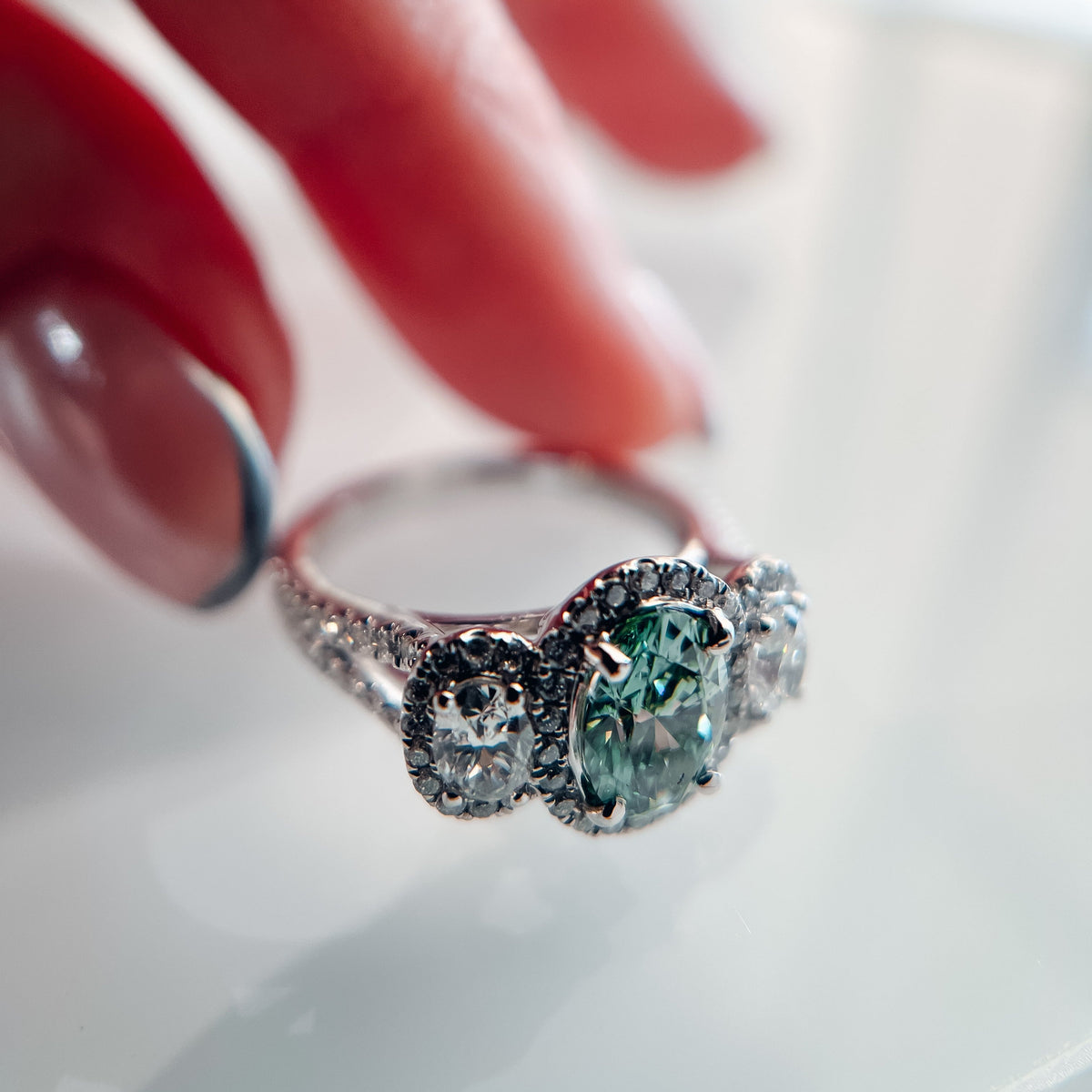 The "Marj" 14K White Gold Lab Grown Vivid Green Diamond Ring Venetti