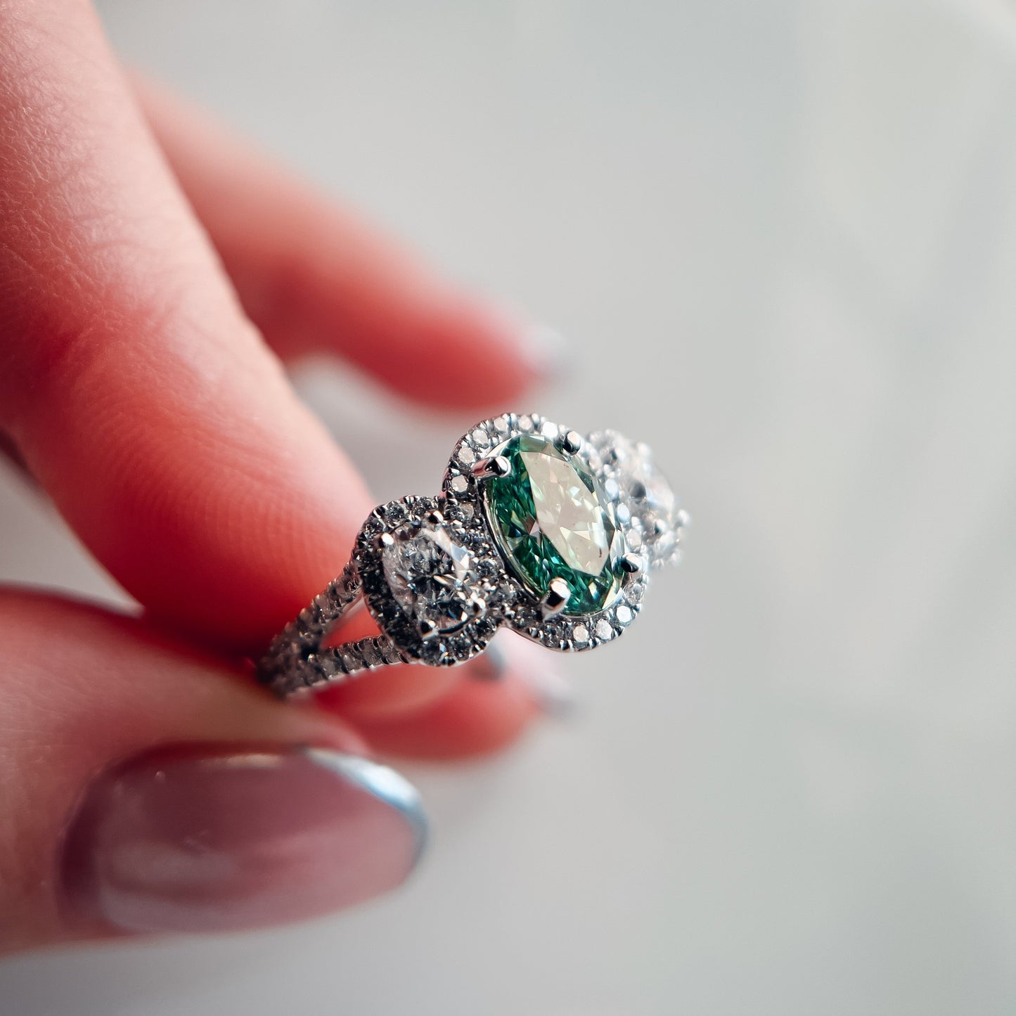 The "Marj" 14K White Gold Lab Grown Vivid Green Diamond Ring Venetti