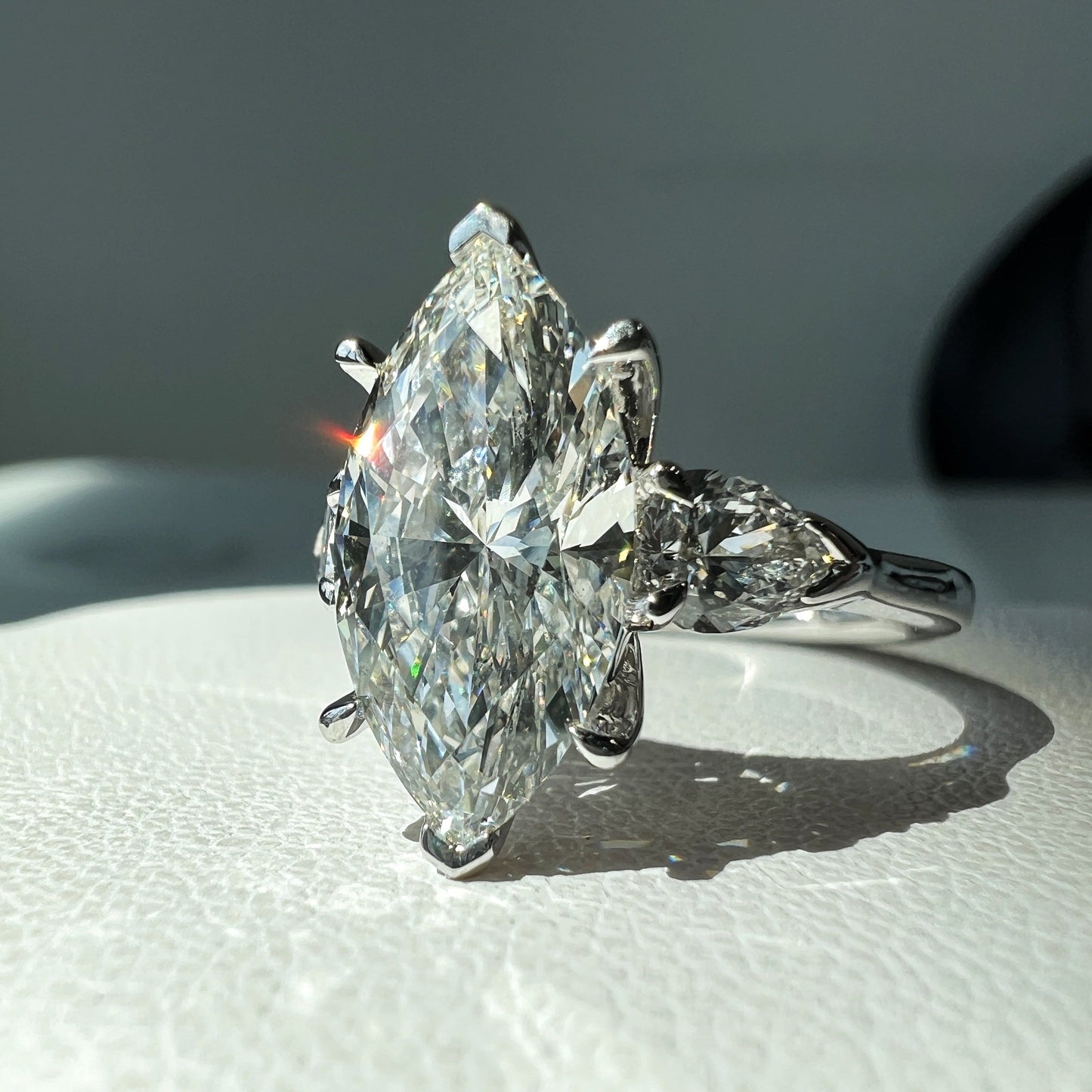 3 Stone Lab Grown Marquise Diamond Engagement Ring in 14K White Gold Mercury