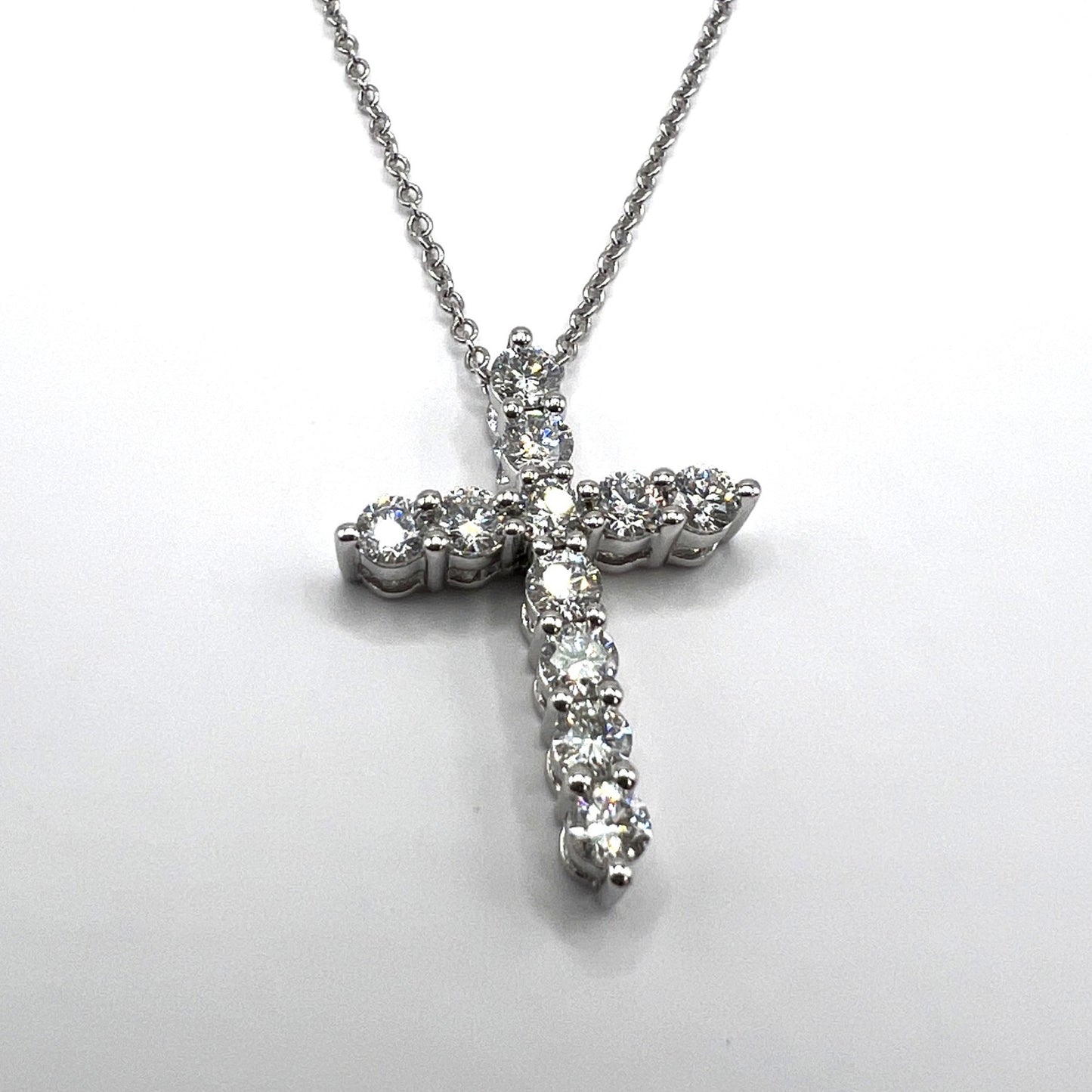 "Seren" Diamond Cross Necklace in 14K White Gold – 1.0 tcw Lab-Grown