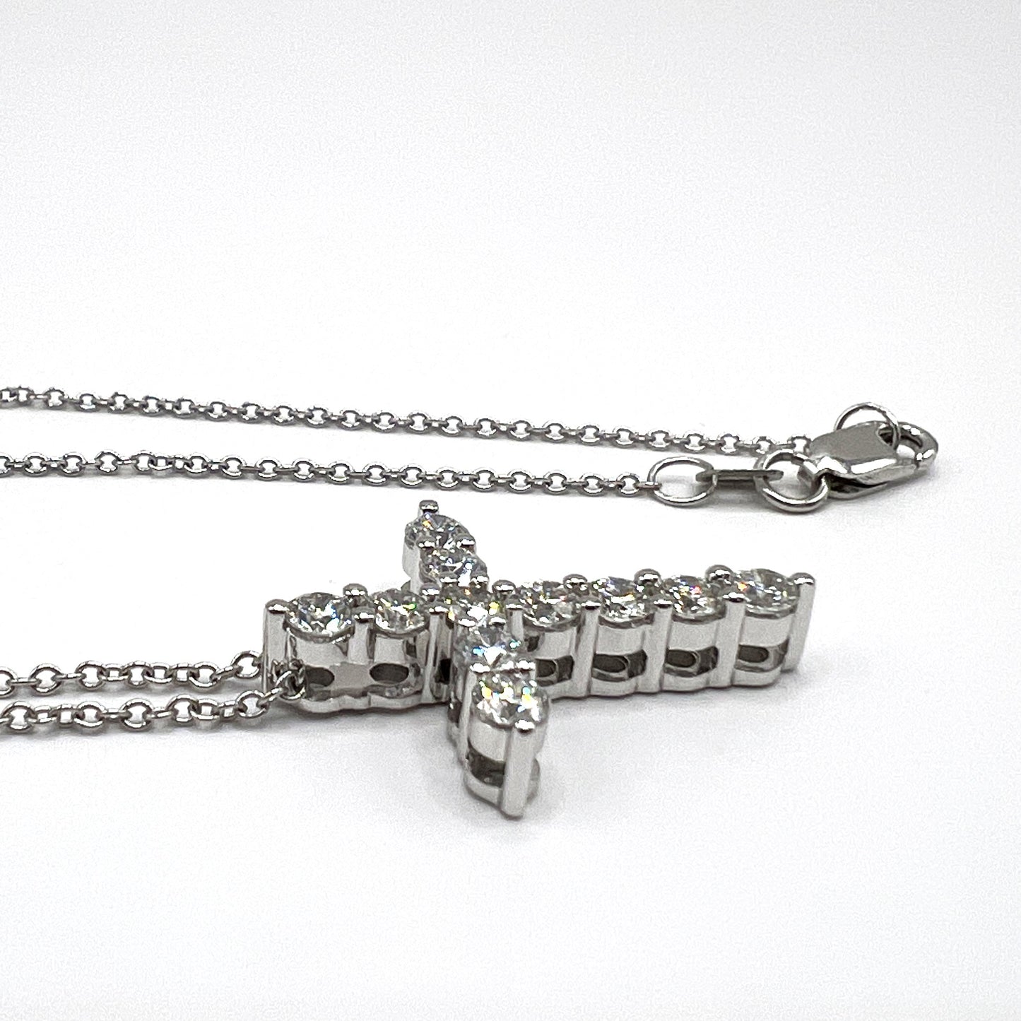 "Seren" Diamond Cross Necklace in 14K White Gold – 1.0 tcw Lab-Grown