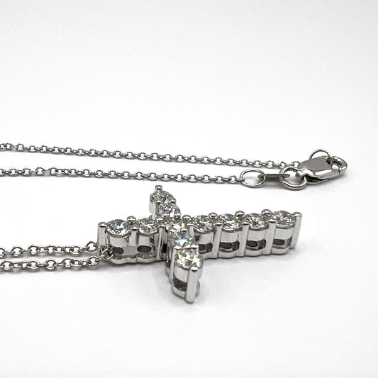 "Seren" Diamond Cross Necklace in 14K White Gold – 1.0 tcw Lab-Grown Mercury