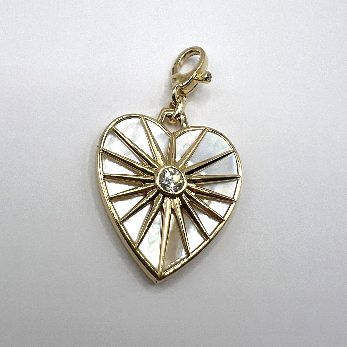 "Layla" Heart Pendant with Diamonds and Mother of Pearl Set in 14K Yellow Gold