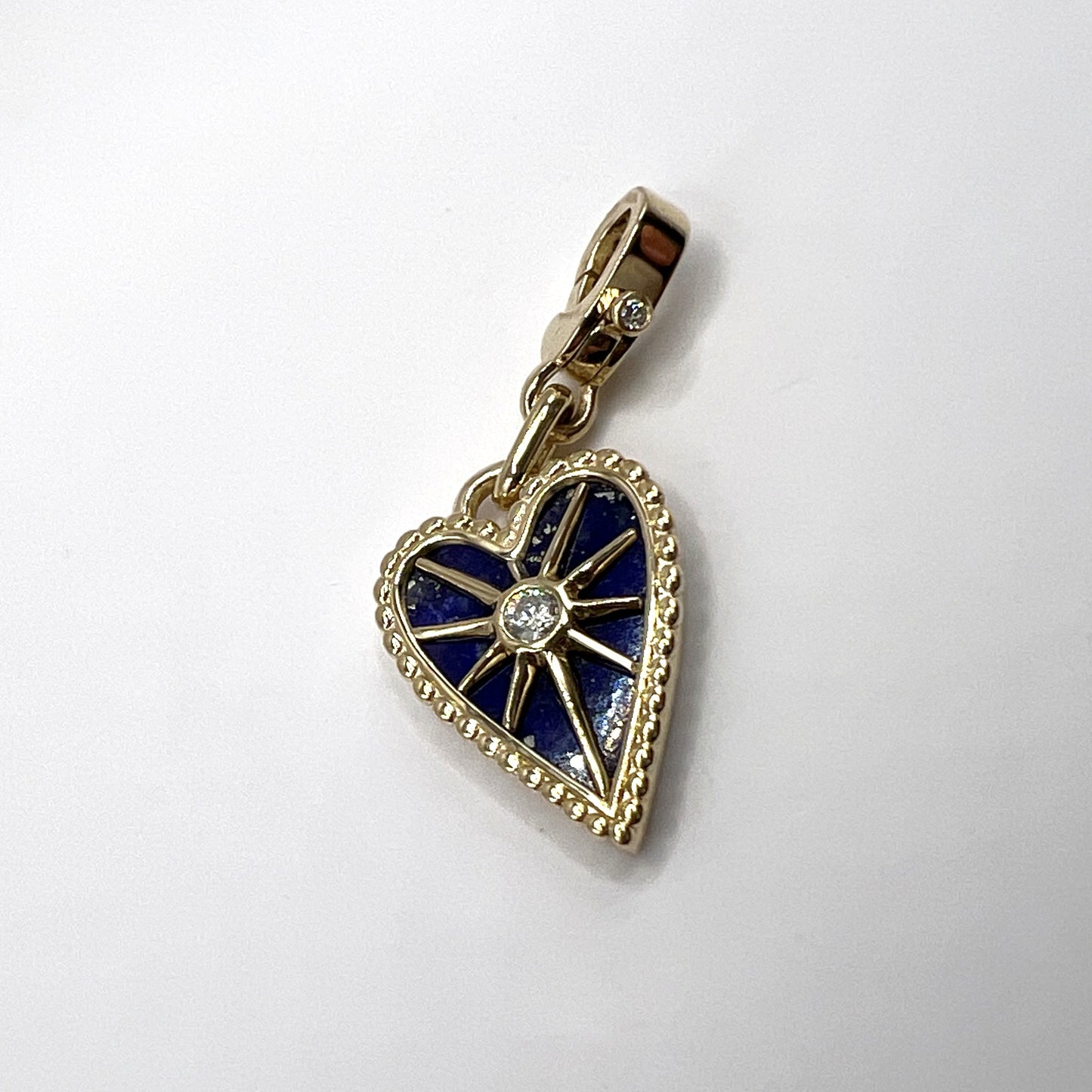 "Lucia" Lapis Heart Pendant in 14K Yellow Gold with Diamonds