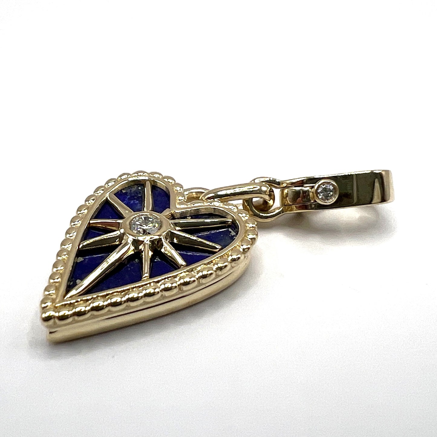 "Lucia" Lapis Heart Pendant in 14K Yellow Gold with Diamonds
