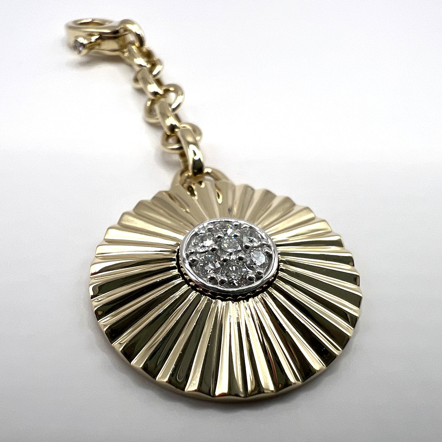 "Ida" Round Disk Pendant in 14K Yellow Gold with Pavé Diamonds