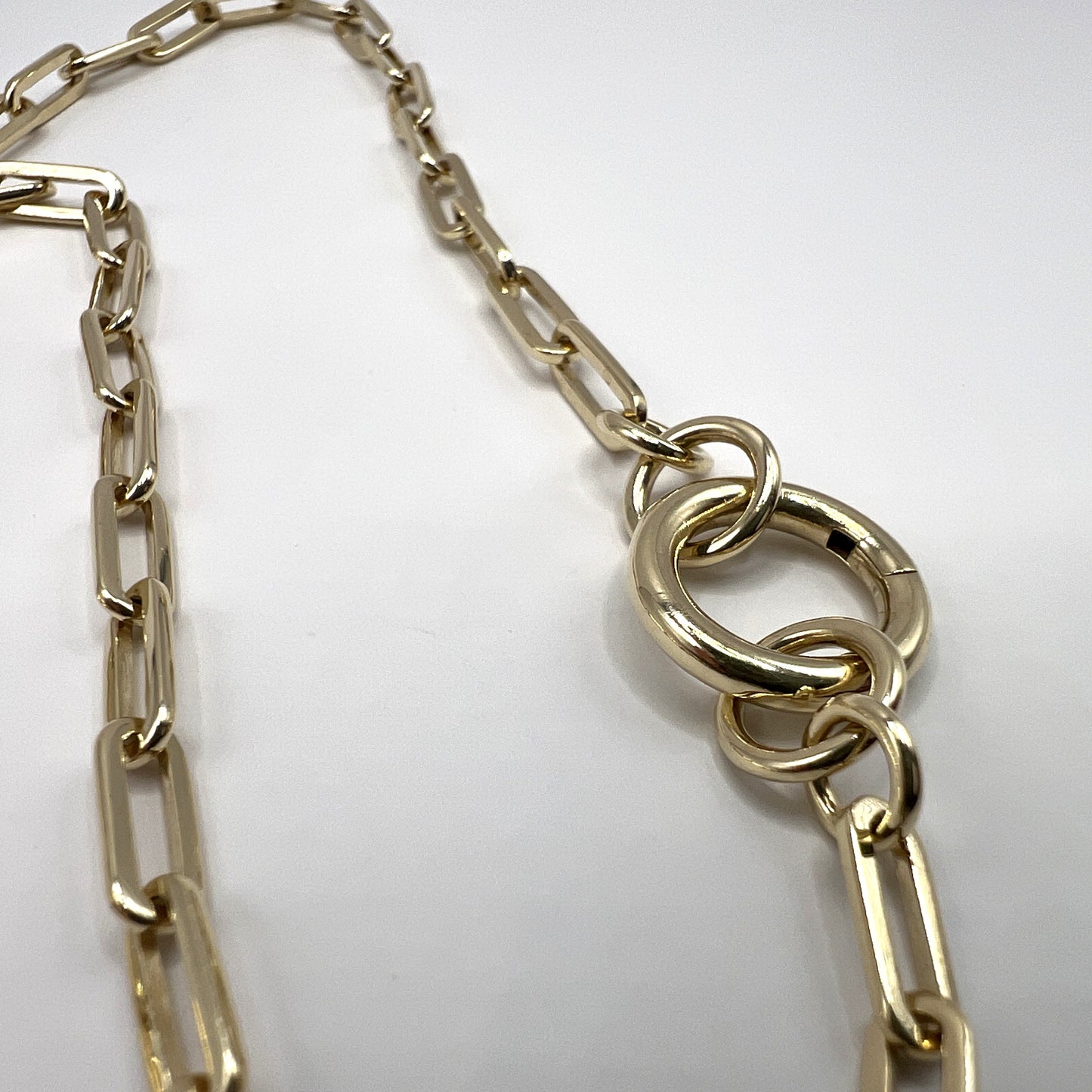 "Kylie" Paper Clip Bar Necklace in 14K Yellow Gold with Donut Pendant