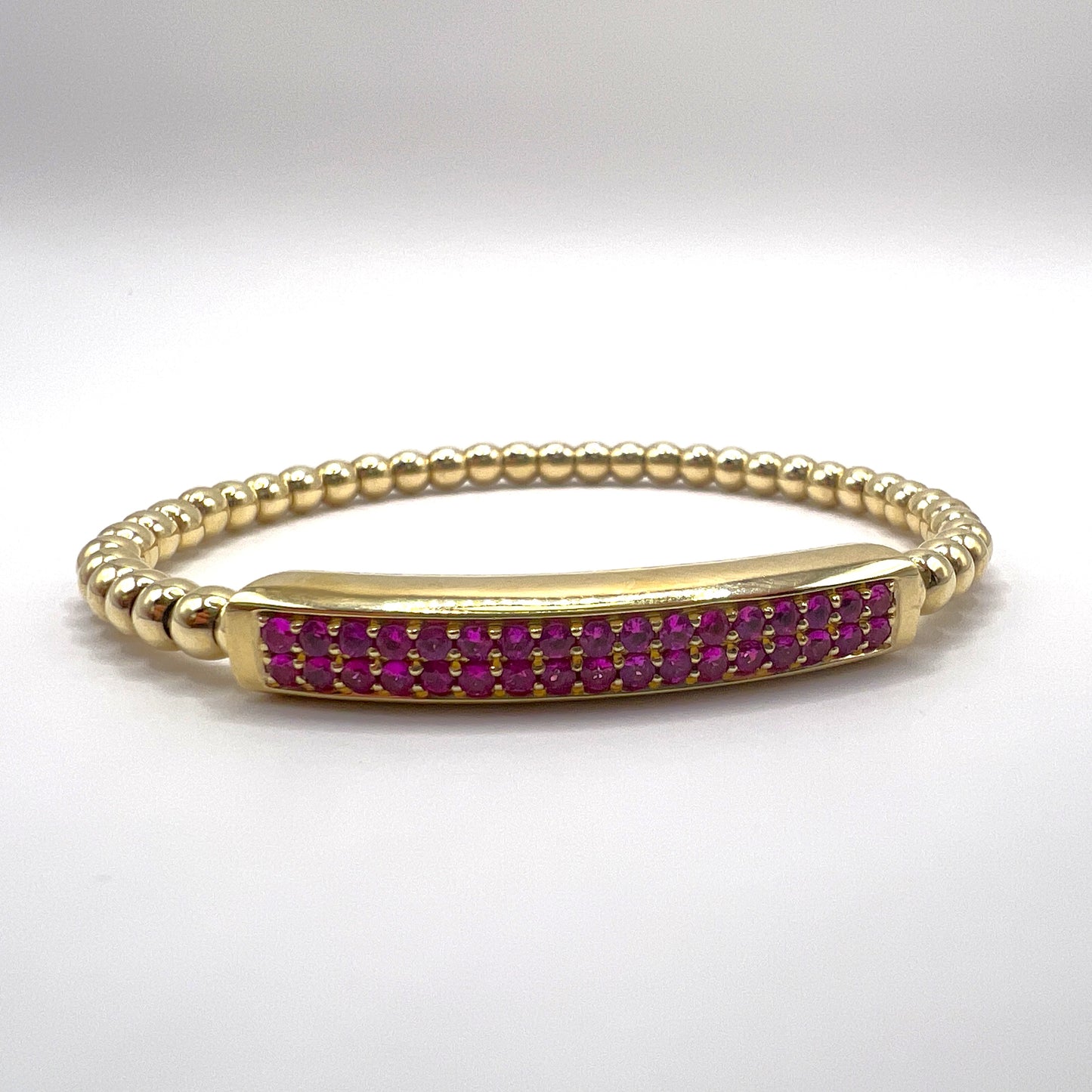 "Tina" Pink Sapphire Bar Bead Bracelet in 14K Yellow Gold