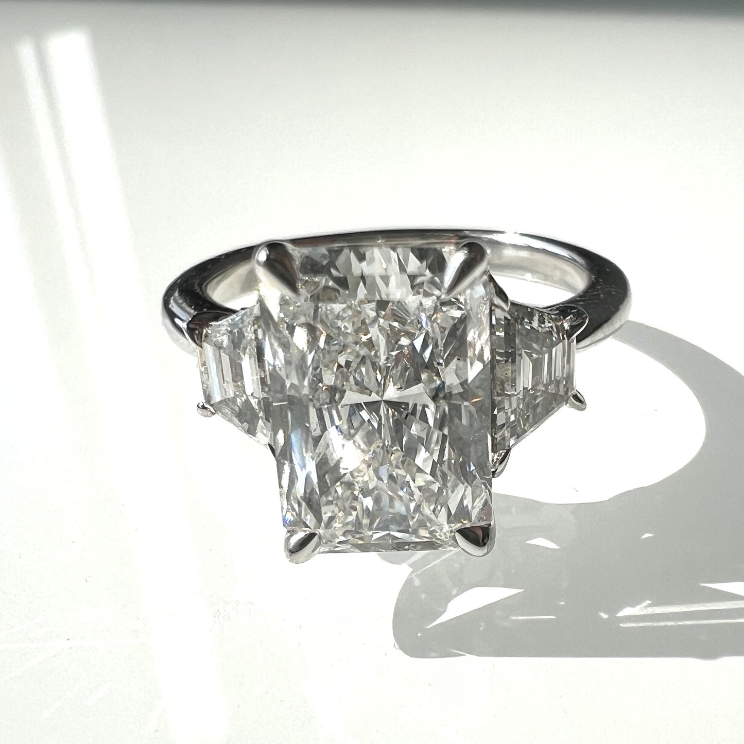 3 Stone Lab Grown Radiant Diamond Engagement Ring in 14K White Gold