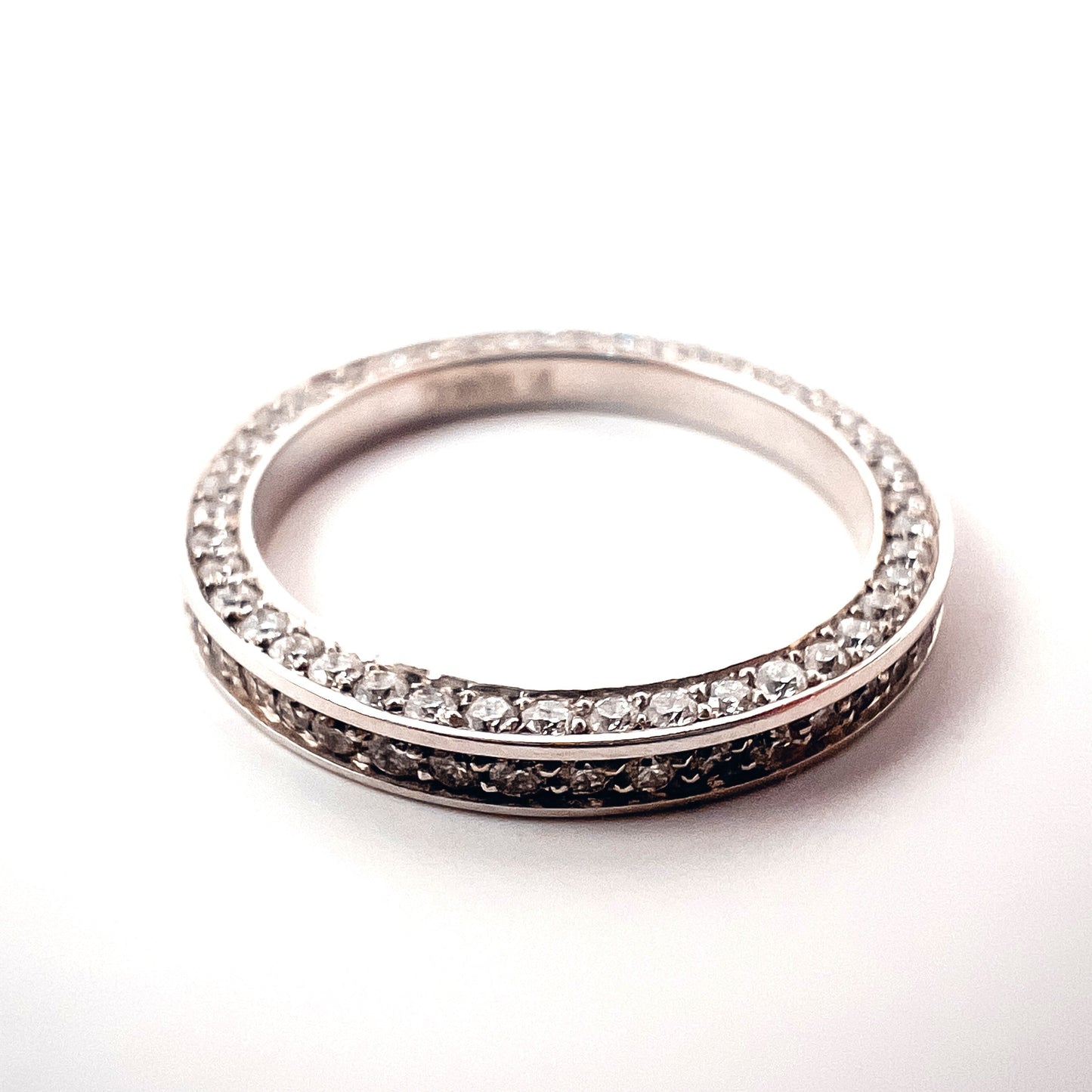 Crown Ring 14K White Gold Full Eternity 2 Sided Diamond Band Crown Ring