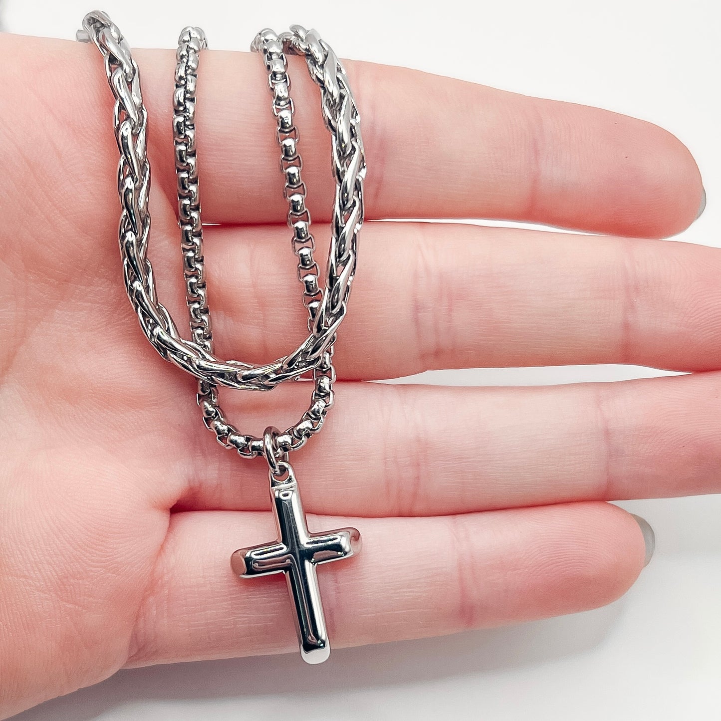 Josef Elias - MSPH1029-STW Double Chain Cross Necklace