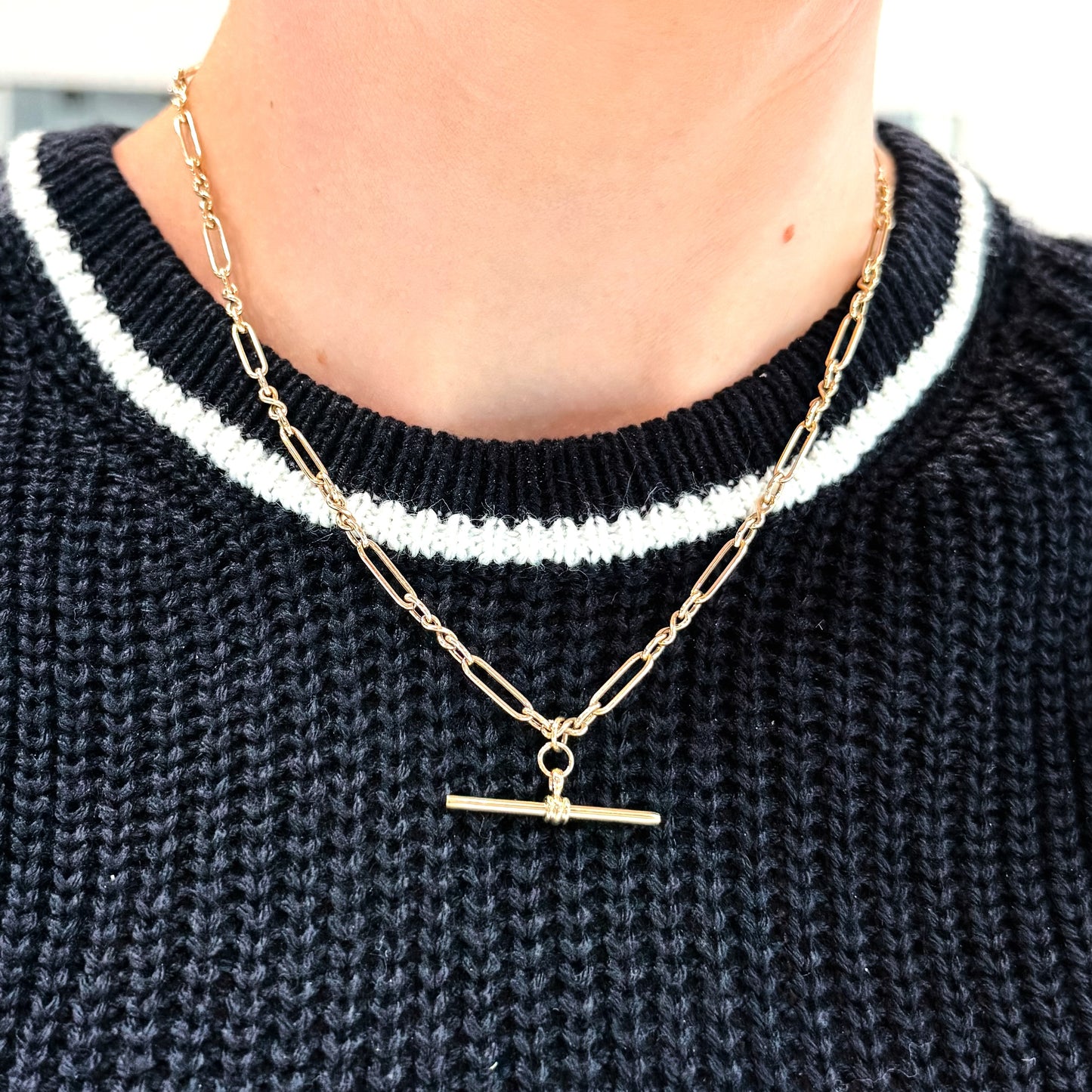 "Desirae" 10K Polished Fancy Link Bar Necklace