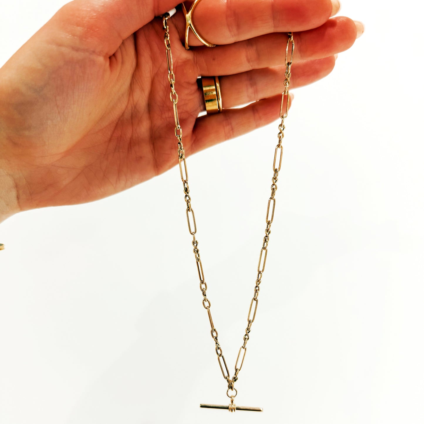 "Desirae" 10K Polished Fancy Link Bar Necklace