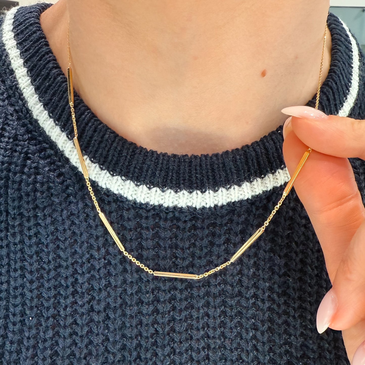 "Lyra" 10K Polished 6-Bar Station Necklace