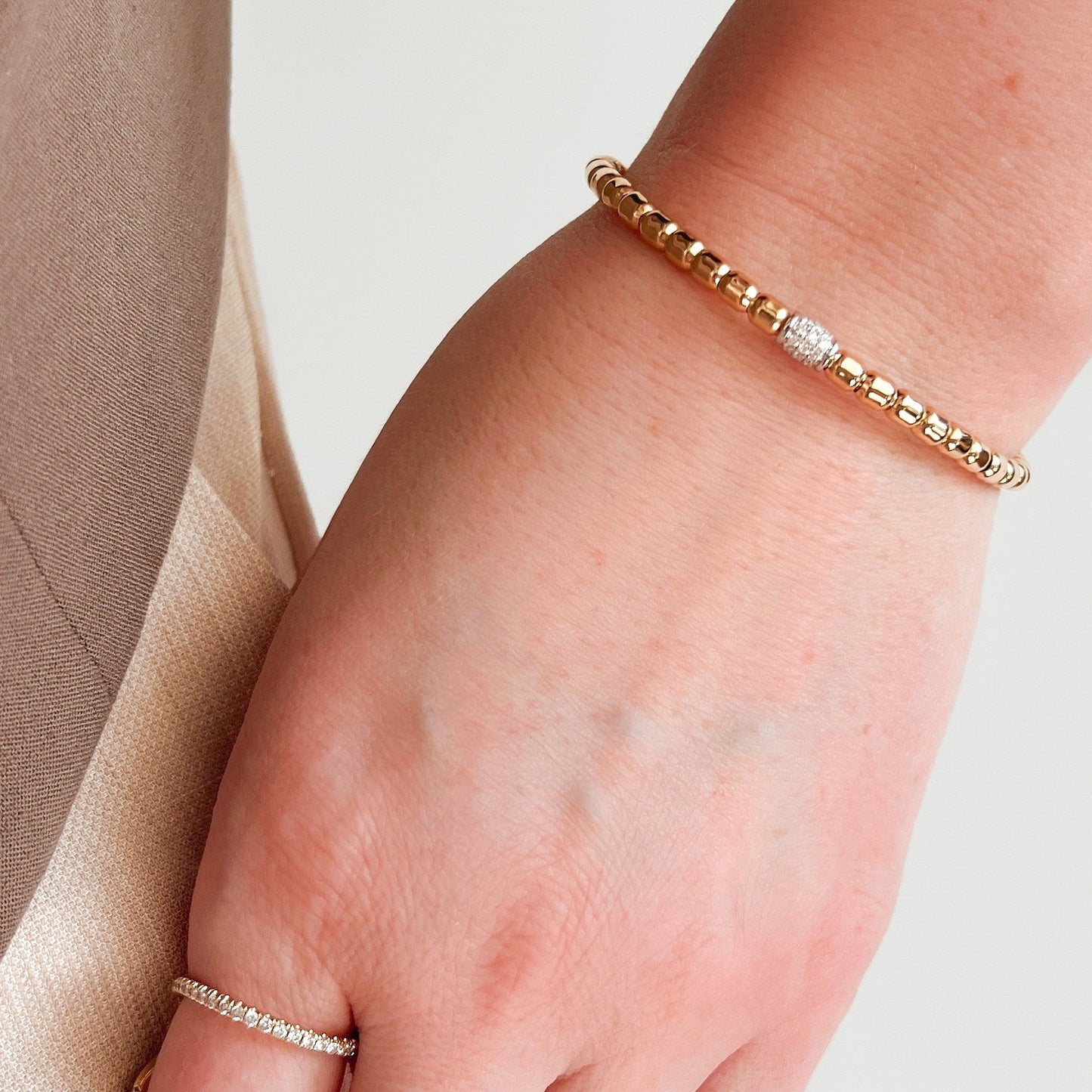 Stretch 18K Gold Diamond Rondelle Bracelet