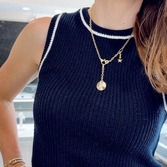 "Ida" Round Disk Pendant in 14K Yellow Gold with Pavé Diamonds