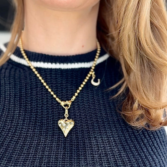 "Catalina" Puff Heart Pendant in 14K Yellow Gold and Large Diamond Clasp Aspery & Guldag