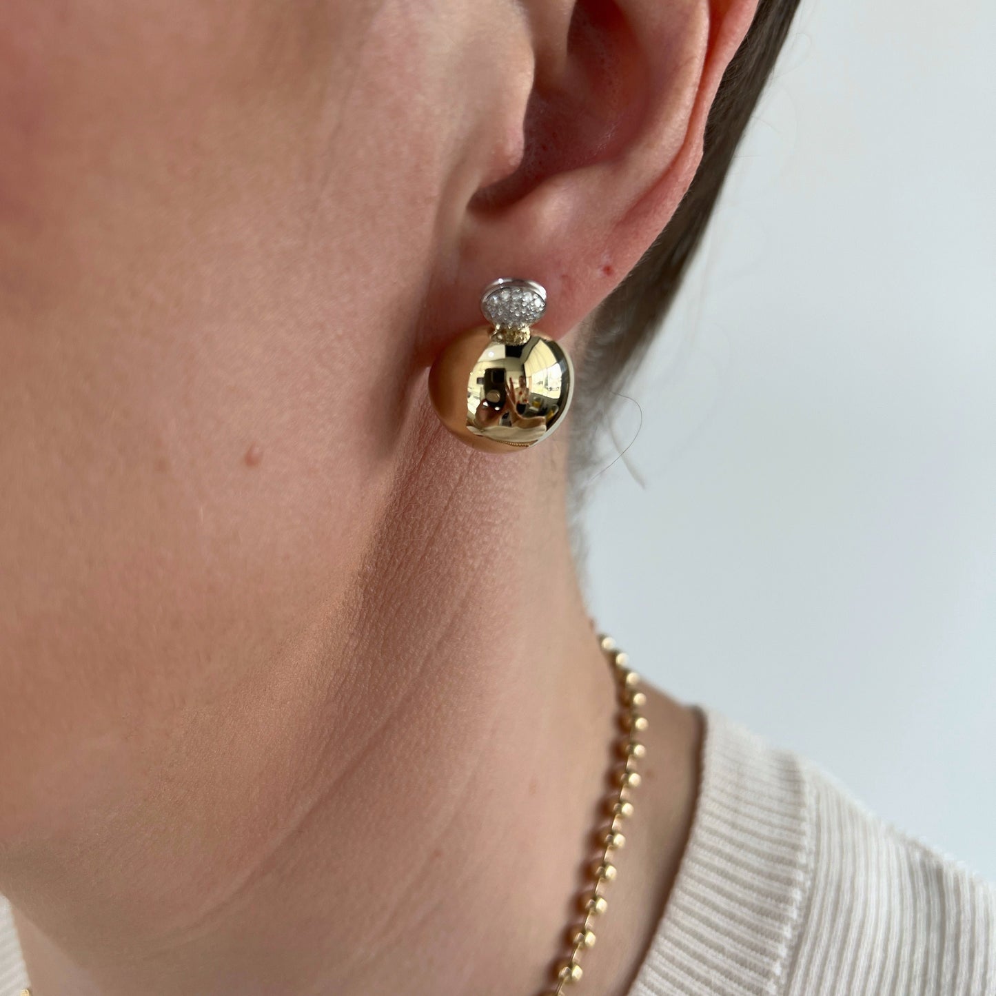 "Elsie" Large Pave Diamond Button Earrings in 14K Yellow Gold
