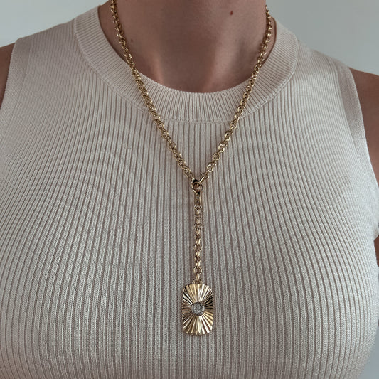 "Margot" 14K Yellow Gold Rectangle Charm with Pave Diamond Center